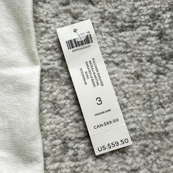 NWT Chico's Bateau Shirttail Sweater LS Basic Ecru Size XL - Picture 6 of 10